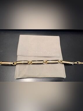 VINTAGE Christian Dior Gold-Tone Link Bracelet with Clear Crystals 7”